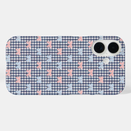 Blue White Gingham Pink Blue Coquette Bows Trendy  Case-Mate iPhone Case (Achterkant (horizontaal))