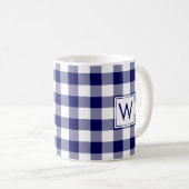 Blue White Gingham Pset Pattern met Monogram Koffiemok (Voorkant rechts)