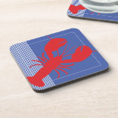 Blue White Gingham Red Lobster Coastal Maine Bier Onderzetter (Linkerzijde)