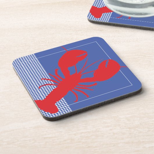 Blue White Gingham Red Lobster Coastal Maine Bier Onderzetter (Linkerzijde)