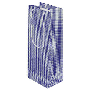 Blue-White Gingham-WINE GIFT BAG Wijn Cadeautas