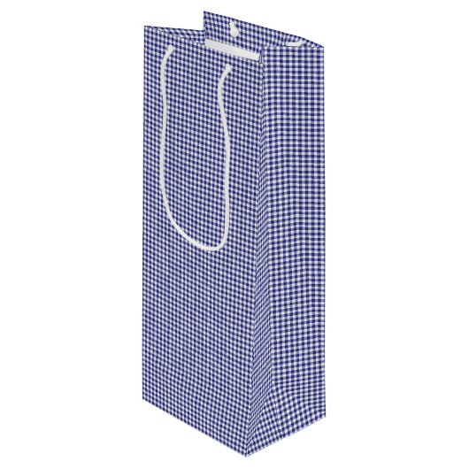 Blue-White Gingham-WINE GIFT BAG Wijn Cadeautas (Voorkant Gekanteld)