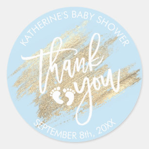 Blue White Gold Brush Stroke Baby shower Ronde Sticker