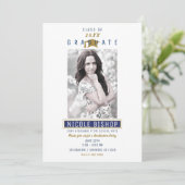 Blue White Gold Colors Photo Graduparty Kaart (Staand voorkant)