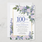 Blue White Gold Floral 100th Birthday Kaart (Voorkant)