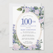 Blue White Gold Floral 100th Birthday Kaart (Voorkant)