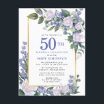 Blue White Gold Floral 50th Birthday Party Uitnodiging Briefkaart<br><div class="desc">Eer een speciale vrouw met deze elegante en vrouwelijke 50th Birthday party uitnodiging. De 50ste is geschreven in grote blauwe tekst. De viering van de verjaardag volgt. De naam van de geëerde gast staat ook in blauwe hoofdletters. De rest van de tekst is zachte duif grijs. De verjaardagsfeestdetails zijn omringd...</div>