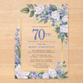 Blue White Gold Floral 70th Birthday Acryl Uitnodigingen (Voorkant)