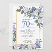 Blue White Gold Floral 70th Birthday Kaart (Voorkant)