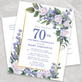 Blue White Gold Floral 70th Birthday Party Uitnodiging Briefkaart