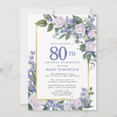 Blue White Gold Floral 80th Birthday Kaart (Voorkant)