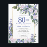 Blue White Gold Floral 80th Birthday Party Uitnodiging Briefkaart<br><div class="desc">Eer een speciale vrouw met deze elegante en vrouwelijke 80th Birthday party uitnodiging. De 80ste is geschreven in grote blauwe tekst. De viering van de verjaardag volgt. De naam van de geëerde gast staat ook in blauwe hoofdletters. De rest van de tekst is zachte duif grijs. De verjaardagsfeestdetails zijn omringd...</div>