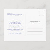 Blue White Gold Floral 90th Birthday Party Uitnodiging Briefkaart (Achterkant)