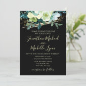 Blue White Gold Floral op Black Christelijk Weddin Kaart (Staand voorkant)