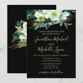 Blue White Gold Floral op Black Christelijk Weddin Kaart (Voorkant / Achterkant)