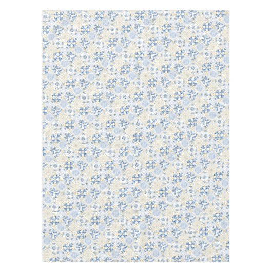 Blue White Gold Geometric Tile Chinoiserie Tafelkleed (Voorkant)
