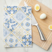 Blue White Gold Geometric Tile Chinoiserie Theedoek (Quarter Fold)