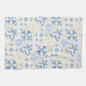 Blue White Gold Geometric Tile Chinoiserie Theedoek (Horizontaal)