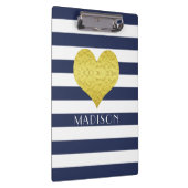 Blue White Gold Heart Pattern Jouw naam Klembord (Rechts)