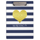 Blue White Gold Heart Pattern Jouw naam Klembord (Voorkant)