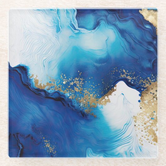 Blue White Gold Infusie Glazen Onderzetter (Voorkant)