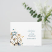 Blue White Gold Magnolia On White Wedding Briefkaart (Staand voorkant)