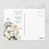 Blue White Gold Magnolia On White Wedding Briefkaart (Achterkant)