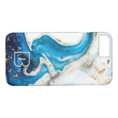 Blue White Gold Marble Abstract Art Monogram Case-Mate iPhone Case (Achterkant (Horizontaal))
