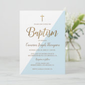 Blue White Gold Modern Baby Boy Foto Baptisme Kaart (Staand voorkant)