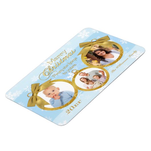 Blue White Gold Ornamenten kerstfoto Magnet Magneet (Linkerzijde)