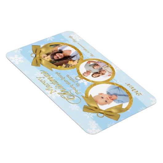 Blue White Gold Ornamenten kerstfoto Magnet Magneet (Rechterzijde)