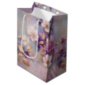 Blue White Gold Purple Floral Birthday Medium Cadeauzakje (Voorkant Gekanteld)