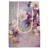 Blue White Gold Purple Floral Birthday Medium Cadeauzakje (Achterkant)