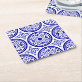Blue White gothic Tile Pattern Kartonnen Onderzetters (Schuin)