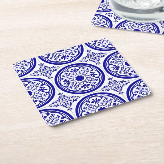 Blue White gothic Tile Pattern Kartonnen Onderzetters (Schuin)