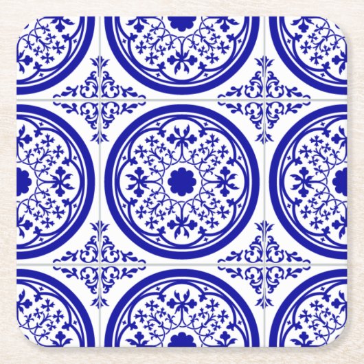 Blue White gothic Tile Pattern Kartonnen Onderzetters (Voorkant)