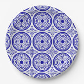 Blue White gothic Tile Pattern Papieren Bordje (Voorkant)
