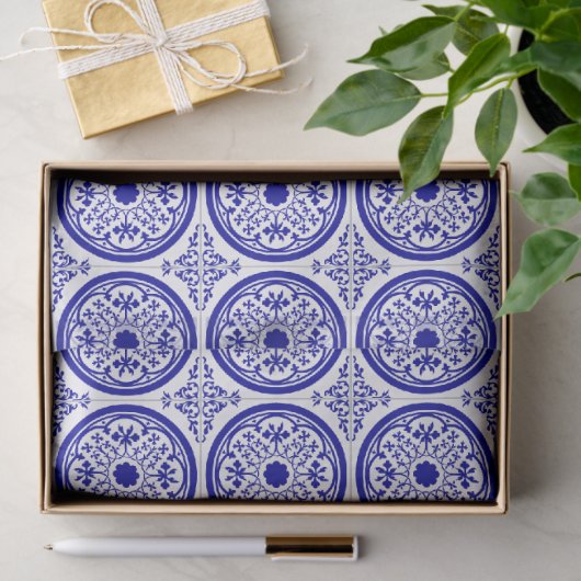 Blue White gothic Tile Pattern Tissuepapier (Geschenk)