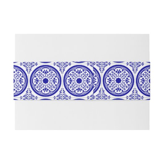 Blue White gothic Tile Pattern Uitnodigingen Wikkel (Achterkant Voorbeeld)