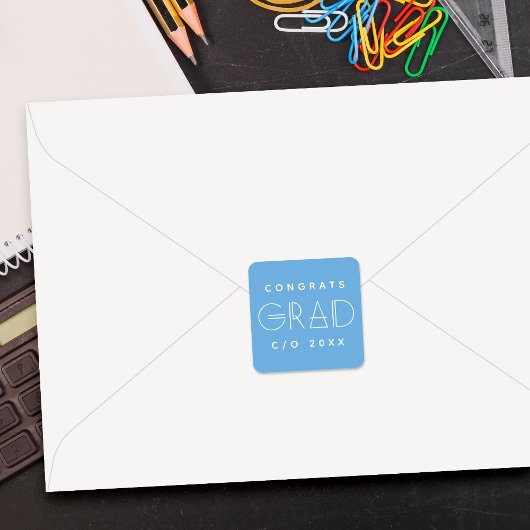 Blue White Grad Typography Graduation Sticker