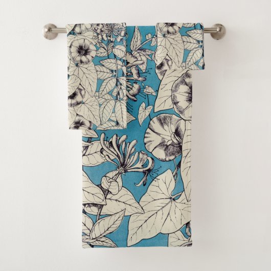 Blue White Graphic Flowers Patroon Bad Handdoek (Insitu)