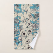 Blue White Graphic Flowers Patroon Bad Handdoek (Handdoek)
