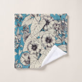 Blue White Graphic Flowers Patroon Bad Handdoek (Wasdoekje)