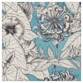 Blue White Graphic Flowers Patroon Stof (Close Up)