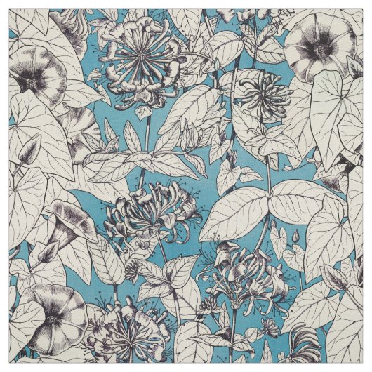 Blue White Graphic Flowers Patroon Stof (Swatch)