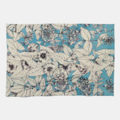 Blue White Graphic Flowers Patroon Theedoek (Horizontaal)