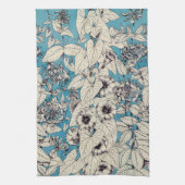 Blue White Graphic Flowers Patroon Theedoek (Verticaal)