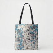 Blue White Graphic Flowers Patroon Tote Bag (Voorkant)