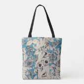 Blue White Graphic Flowers Patroon Tote Bag (Achterkant)
