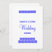 Blue White Greek Meander Key Personalized Weddensc Kaart (Voorkant / Achterkant)